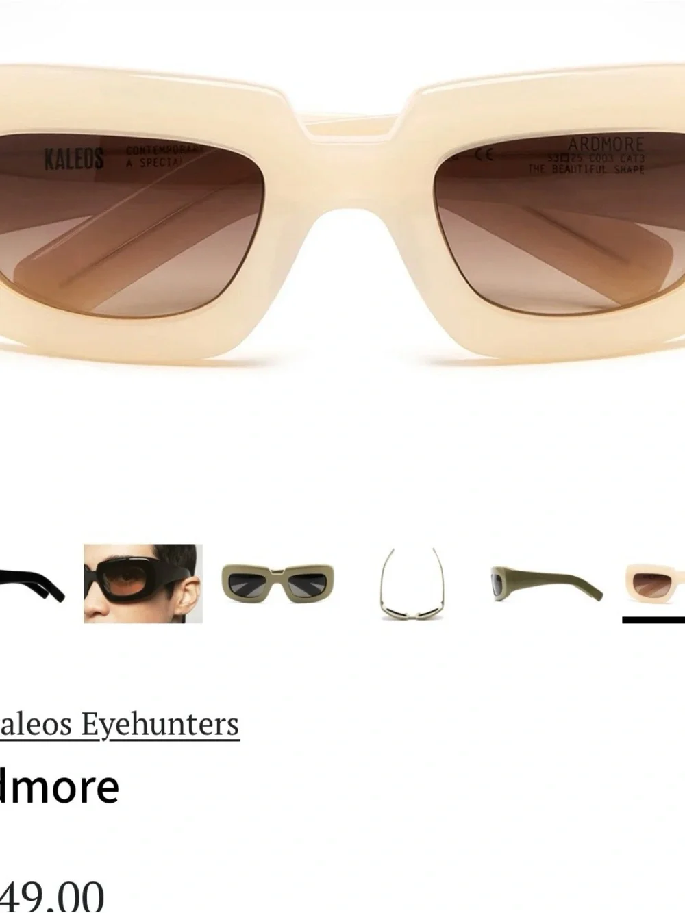 KALEOS Ardmore Cream  Chunky Rectangular Sunglasses 53-25 Never Worn
